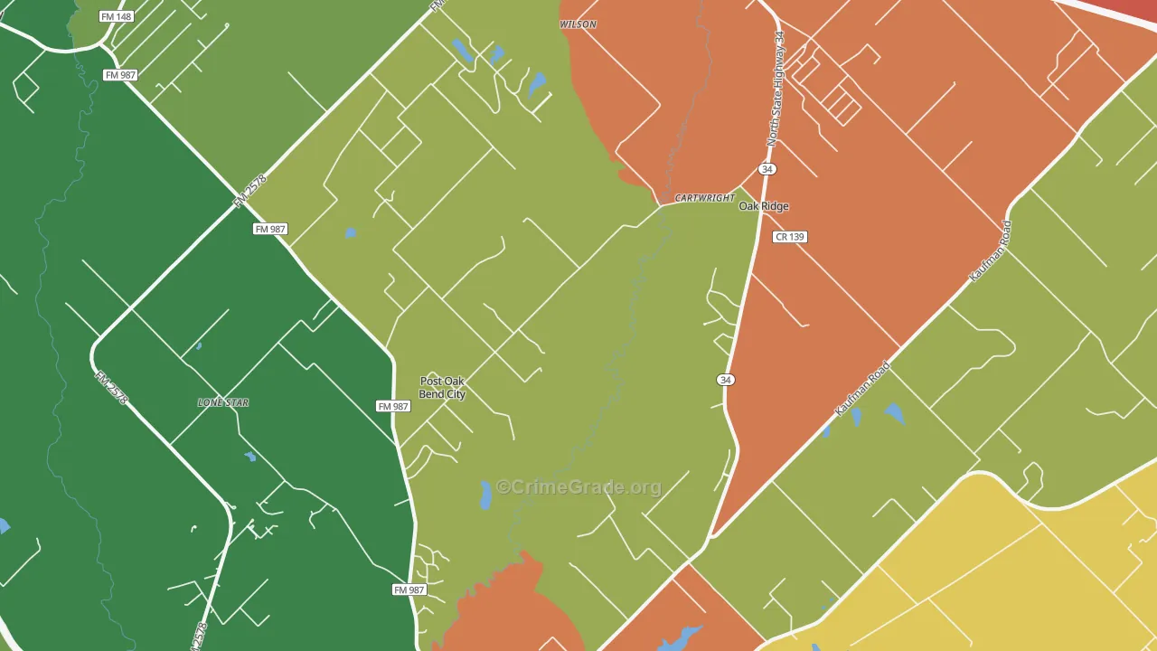 Post Oak Bend City, TX Map of Assault Rates