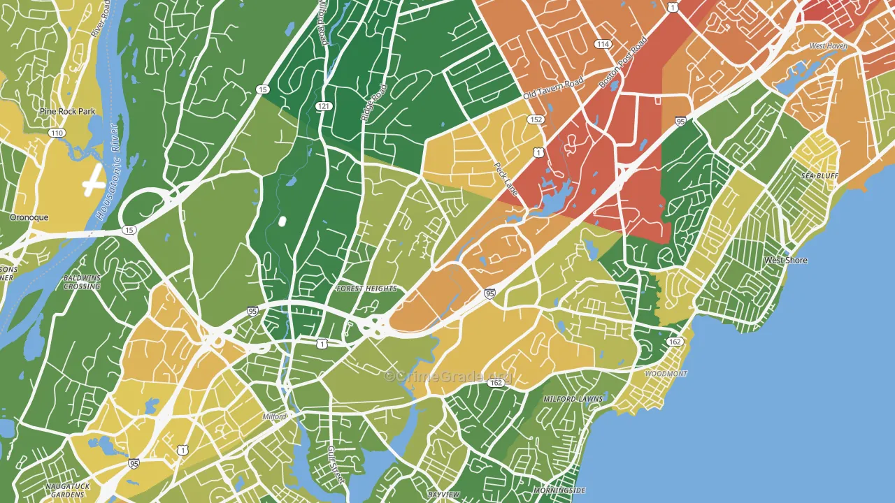 Post Road North, Milford, CT Map of Assault Rates