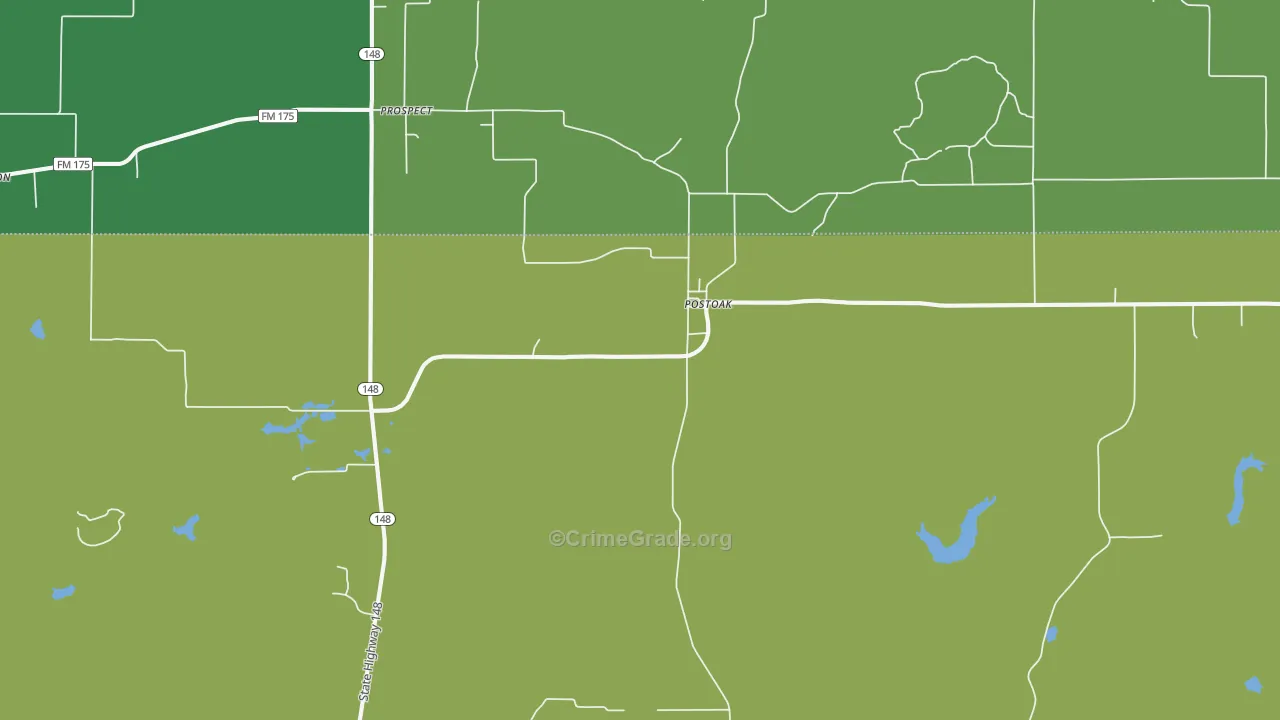 Postoak, TX Map of Assault Rates