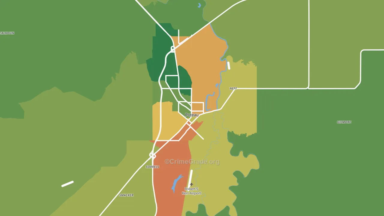 Poteau, OK Map of Assault Rates