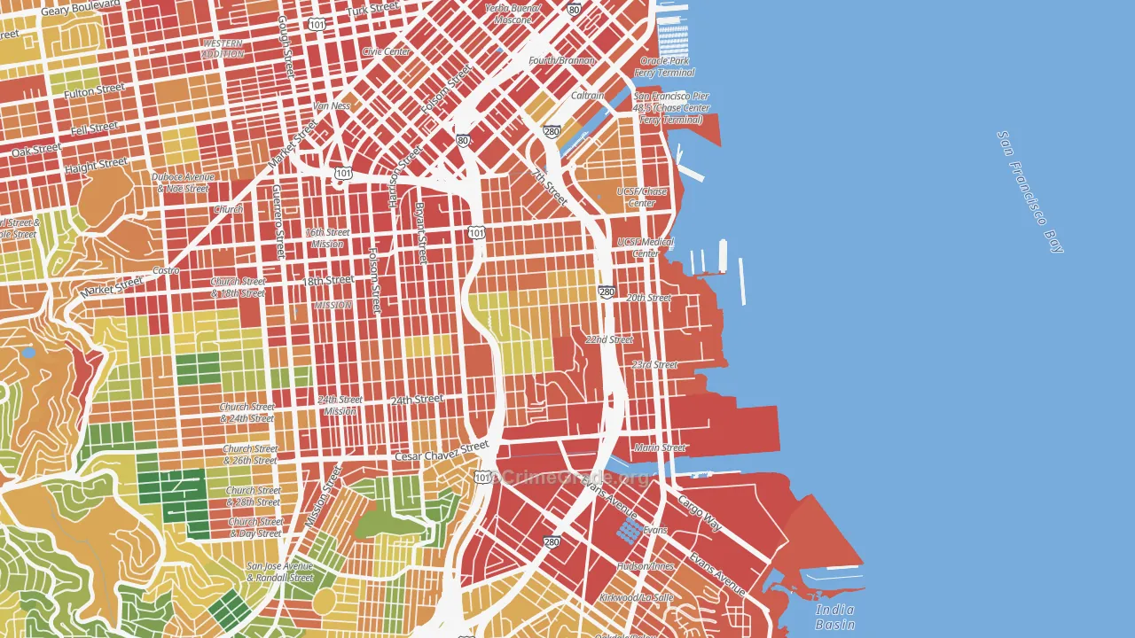 Potrero, San Francisco, CA Map of Assault Rates