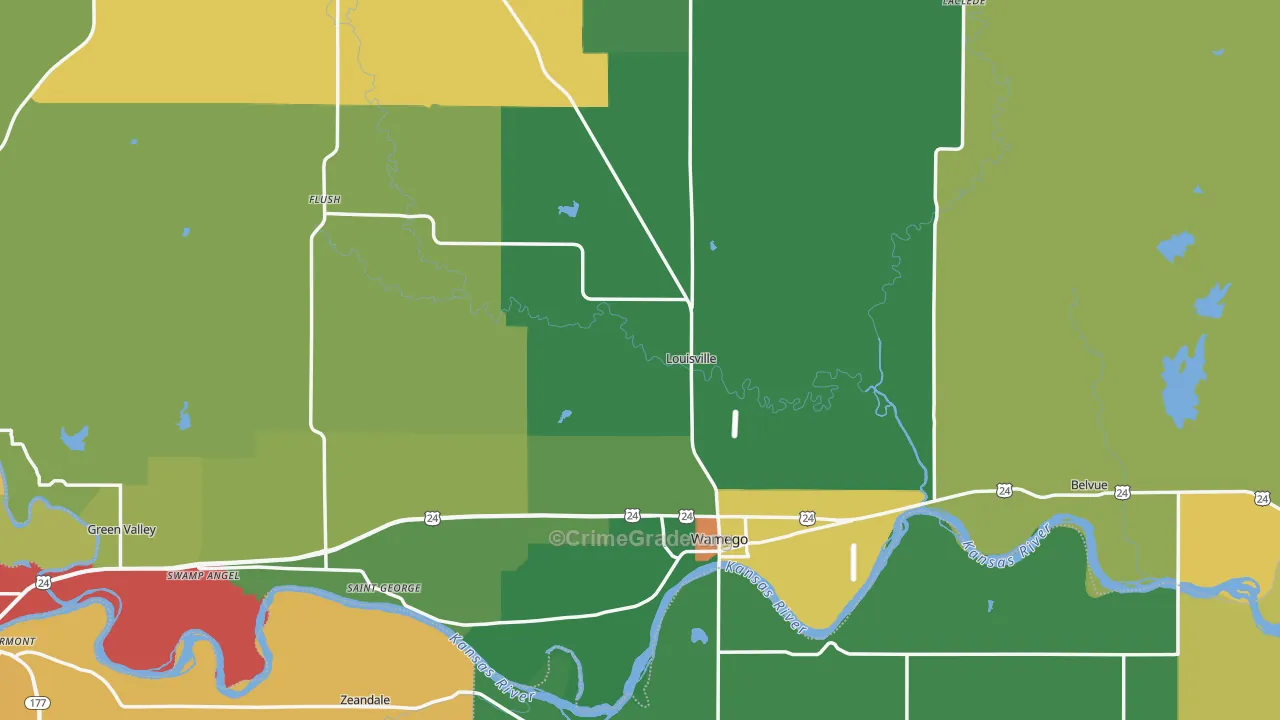 Pottawatomie County, KS Map of Assault Rates