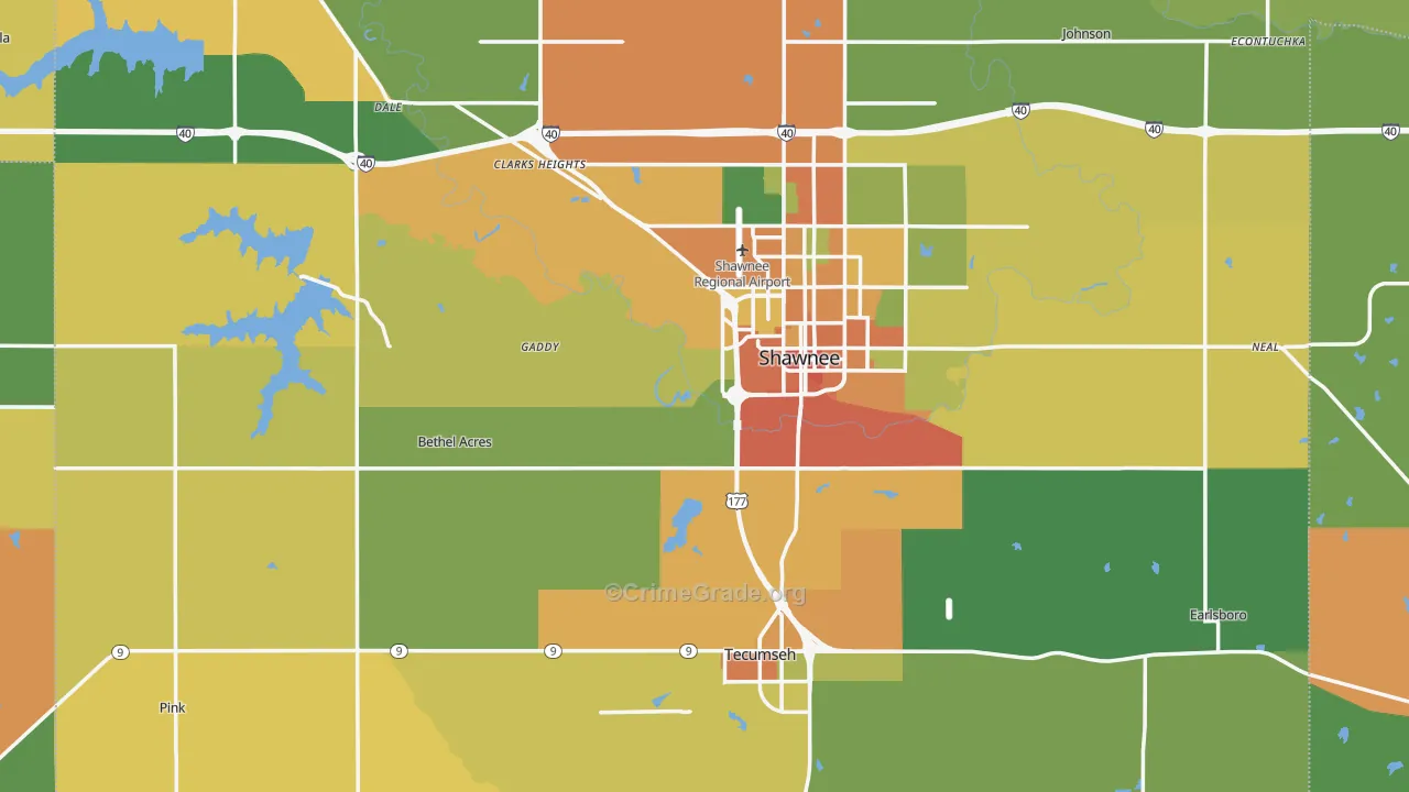 Pottawatomie County, OK Map of Assault Rates