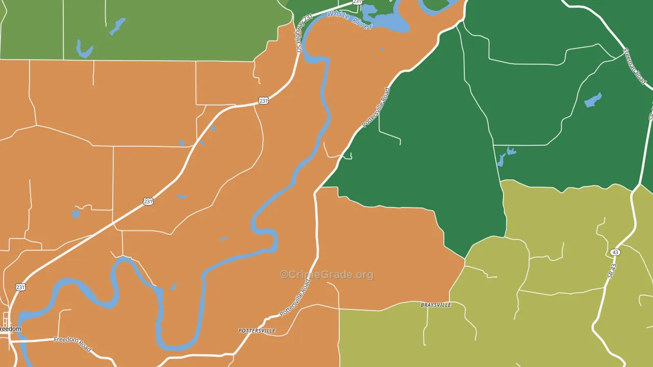 Pottersville, IN Map of Assault Rates