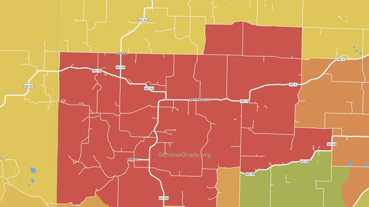 Pottersville, MO Map of Assault Rates