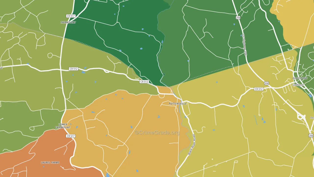 Pottersville, NJ Map of Assault Rates