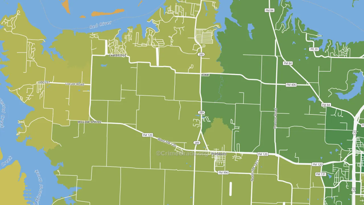 Pottsboro, TX Map of Assault Rates