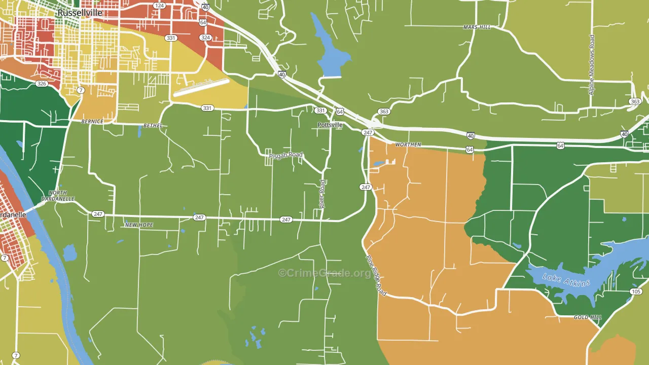 Pottsville, AR Map of Assault Rates