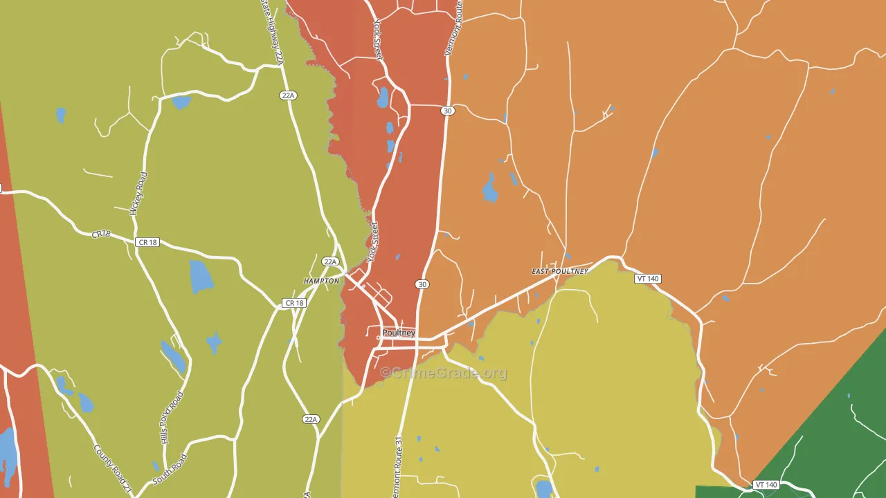 Poultney, VT Map of Assault Rates