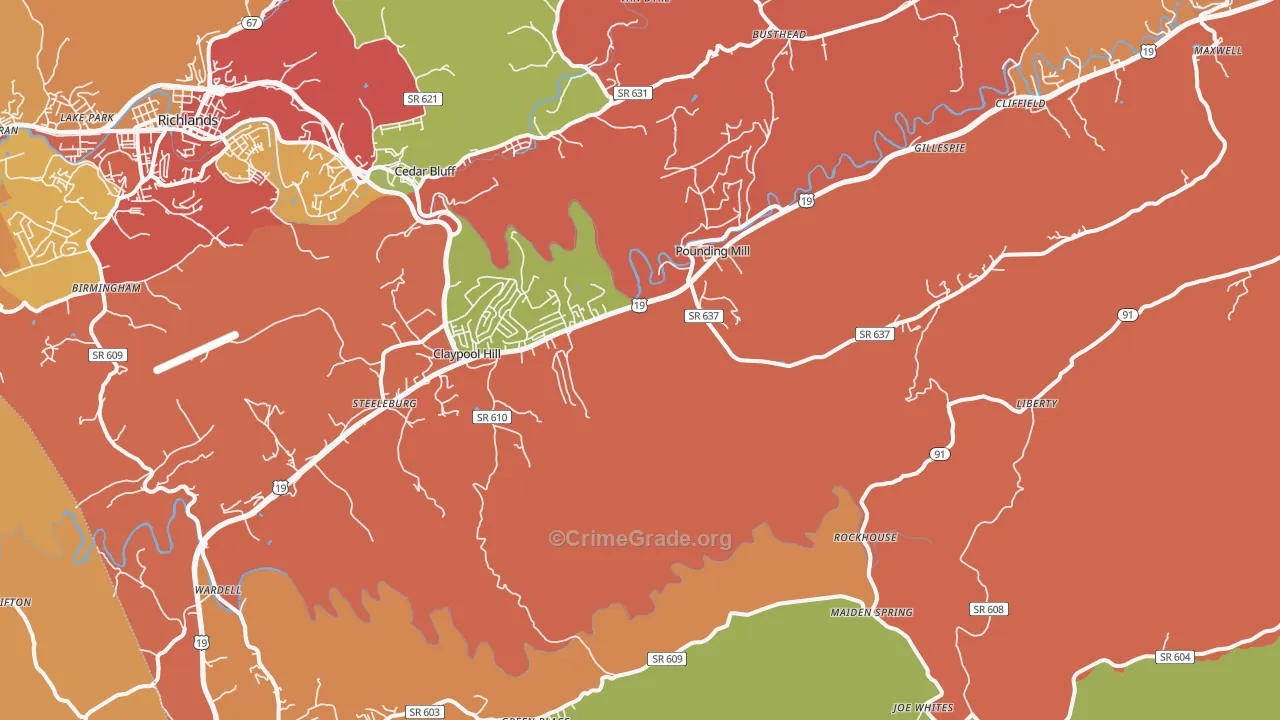 Pounding Mill, VA Map of Assault Rates