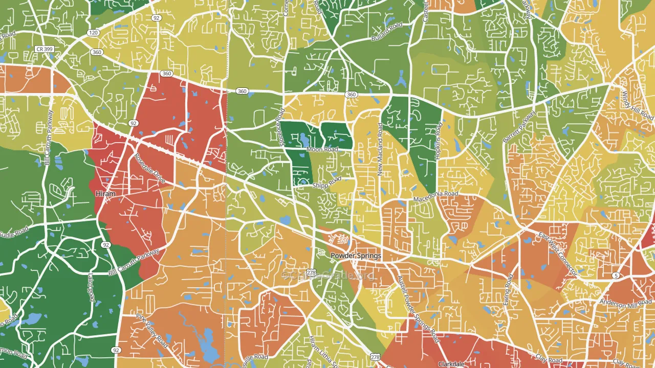 Powder Springs, GA Map of Assault Rates