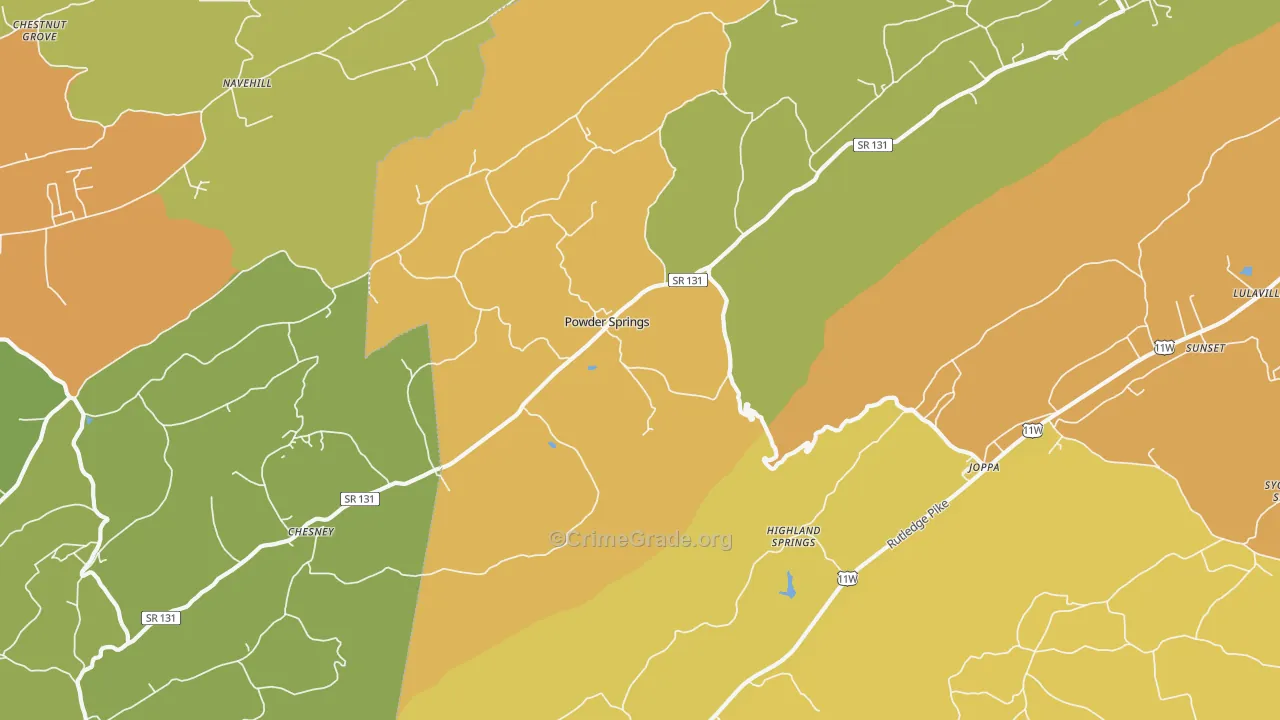 Powder Springs, TN Map of Assault Rates