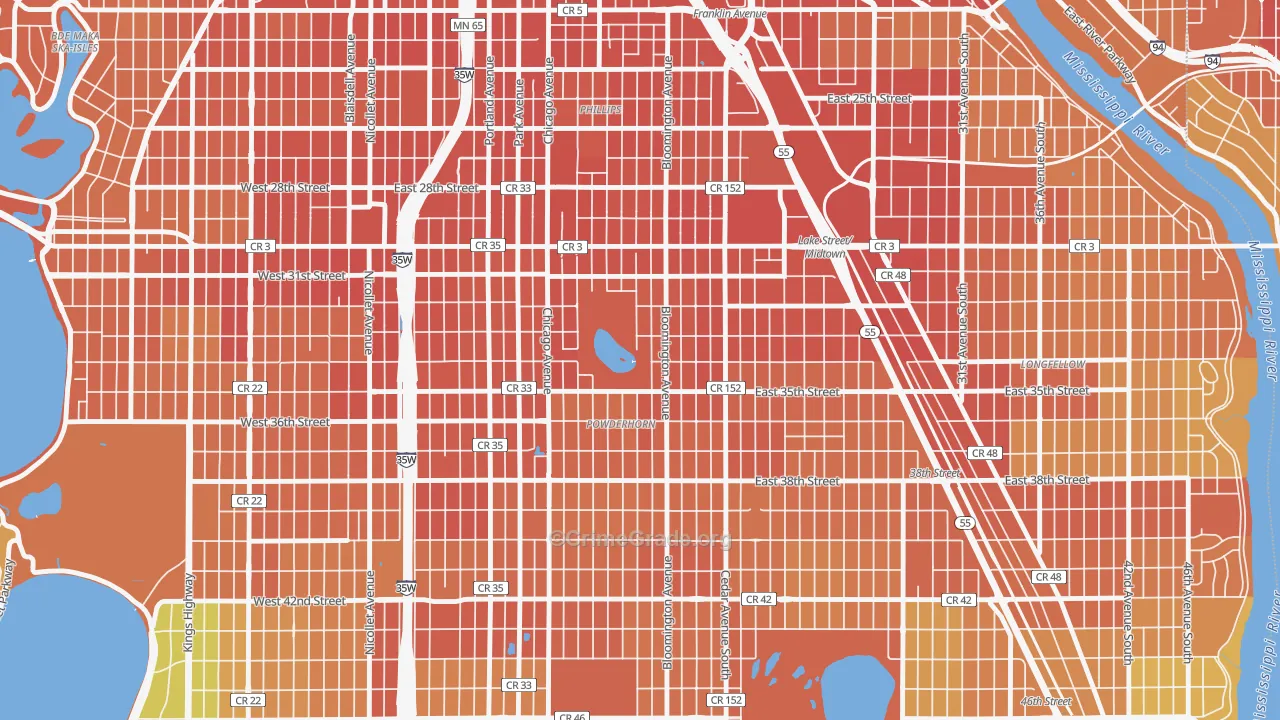Powderhorn Park, Minneapolis, MN Map of Assault Rates