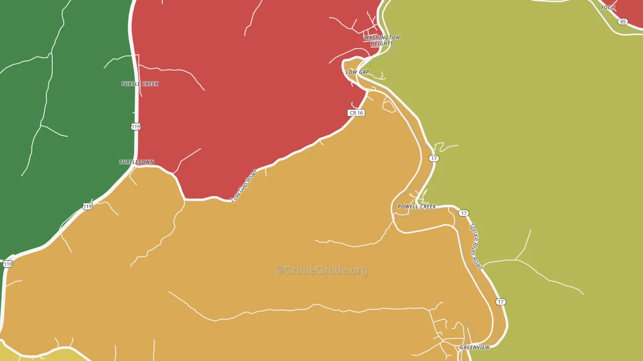 Powell Creek, WV Map of Assault Rates