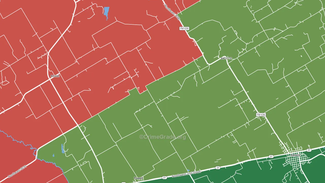 Powell, TX Map of Assault Rates
