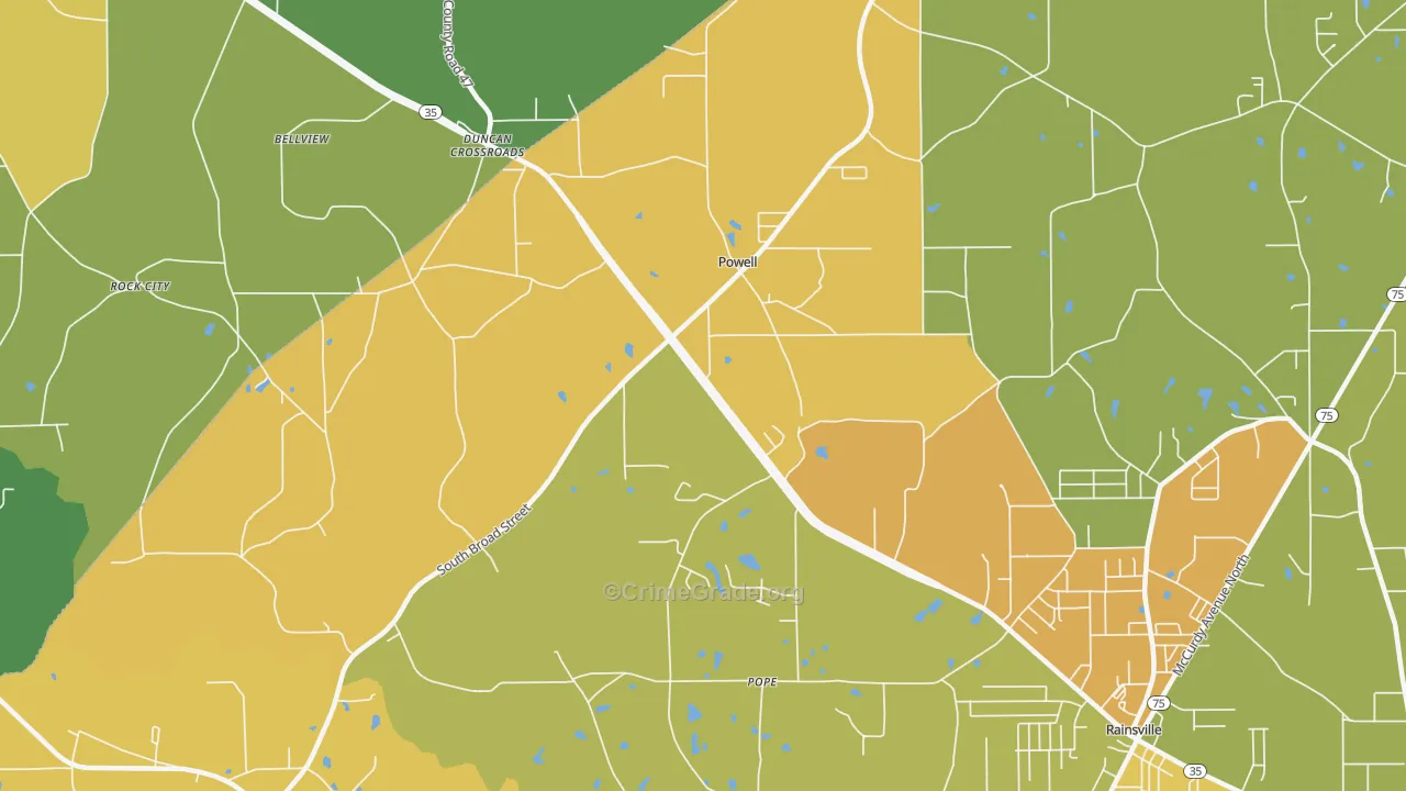 Powells Crossroads, AL Map of Assault Rates