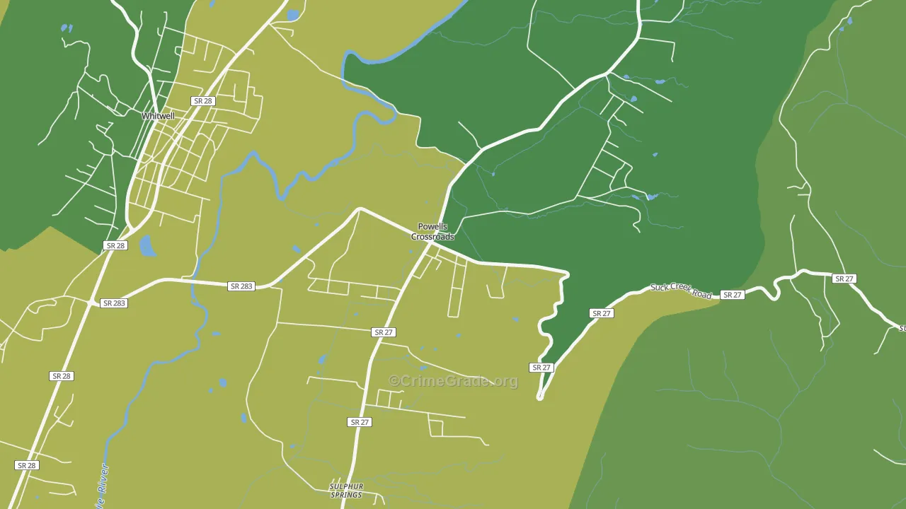 Powells Crossroads, TN Map of Assault Rates