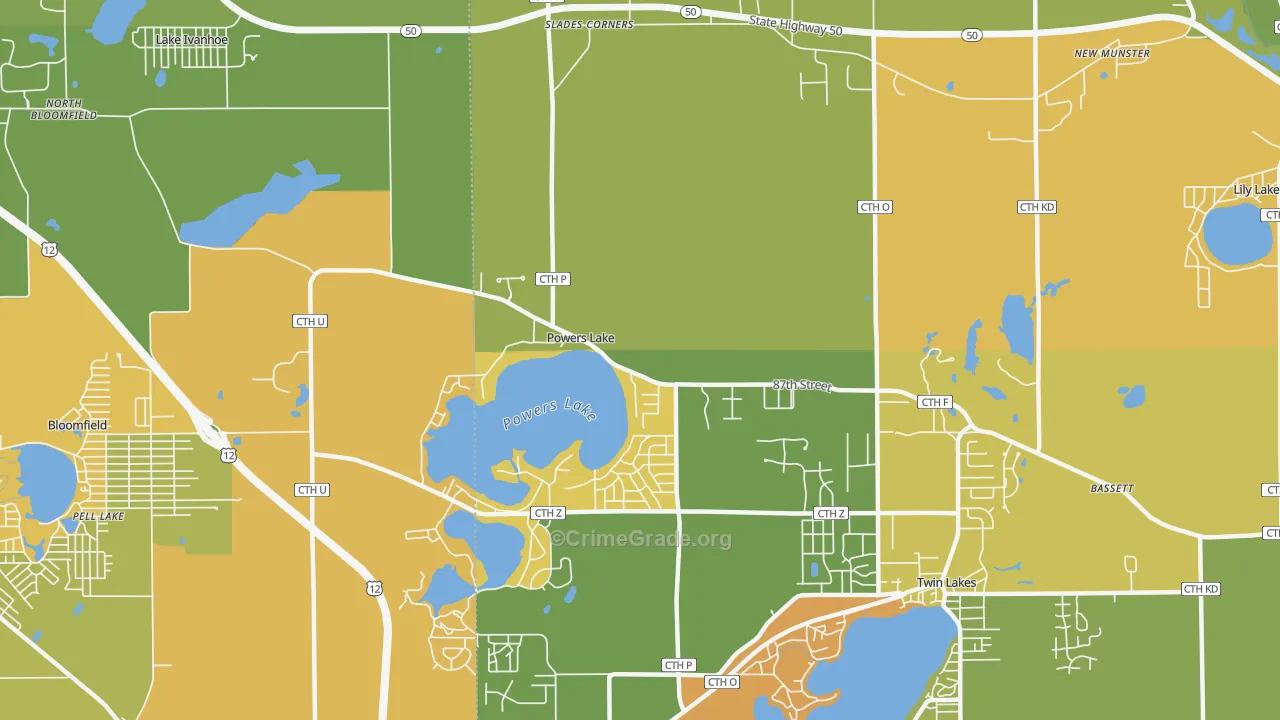 Powers Lake, WI Map of Assault Rates