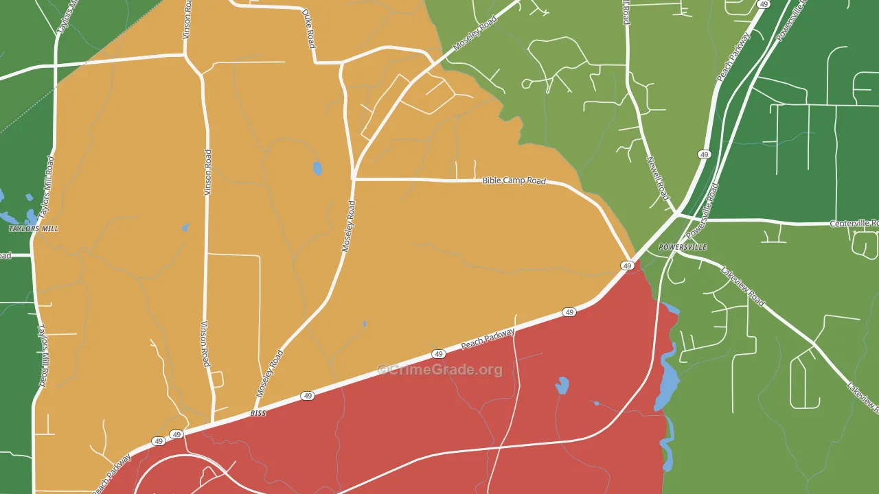 Powersville, GA Map of Assault Rates