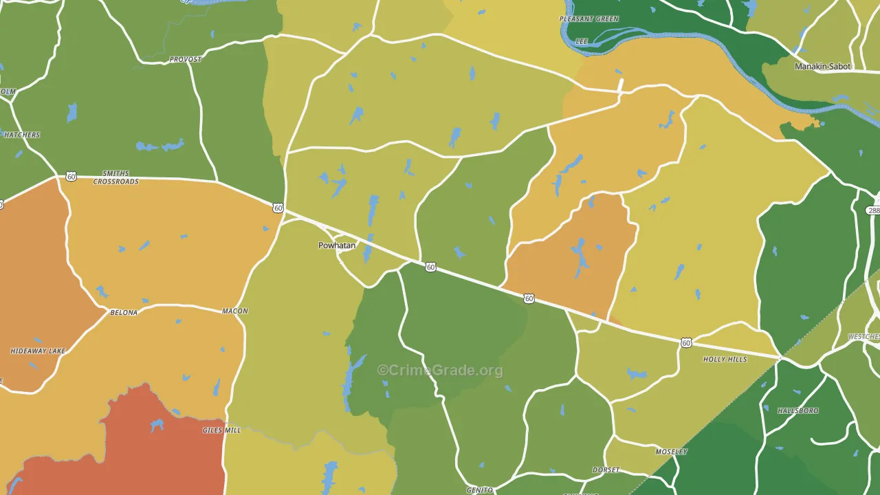 Powhatan County, VA Map of Assault Rates