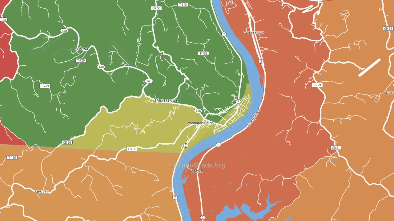 Powhatan Point, OH Map of Assault Rates