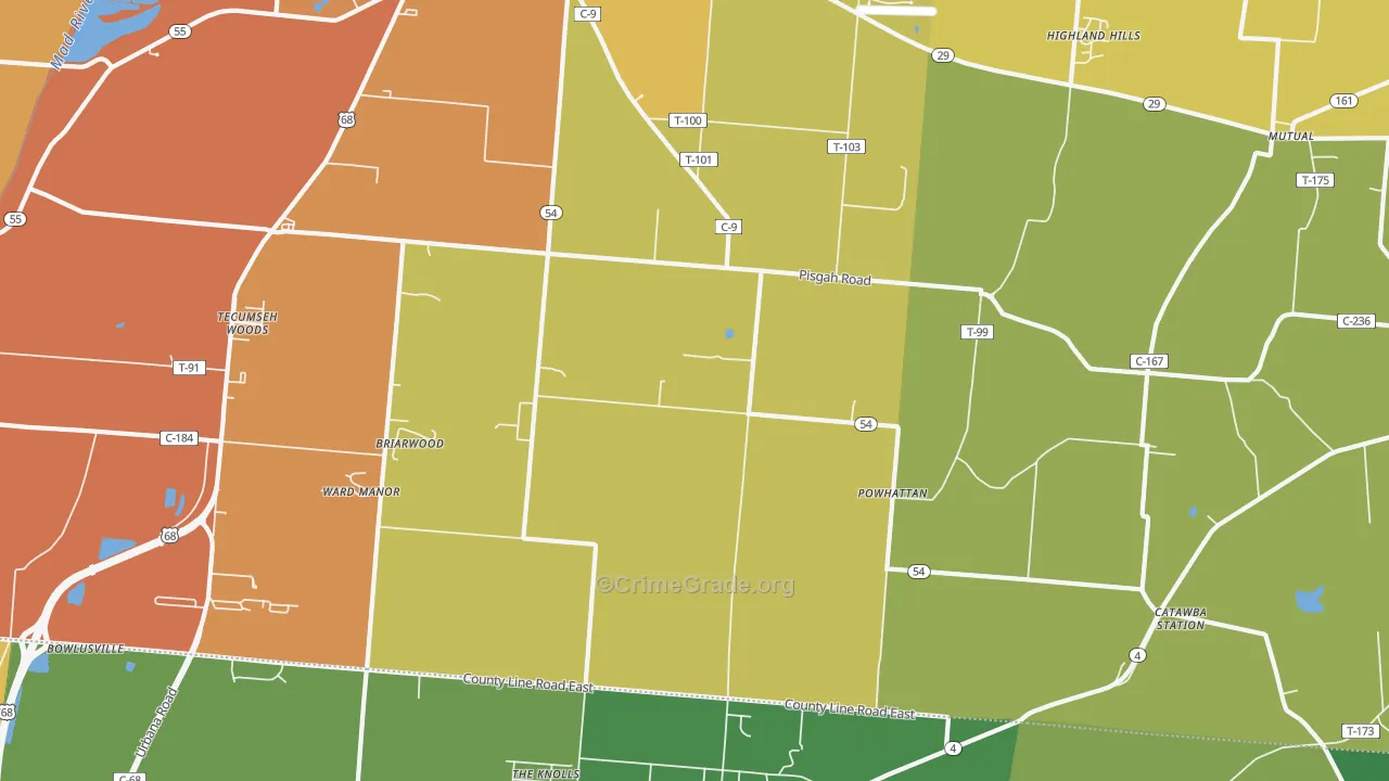 Powhatton, OH Map of Assault Rates