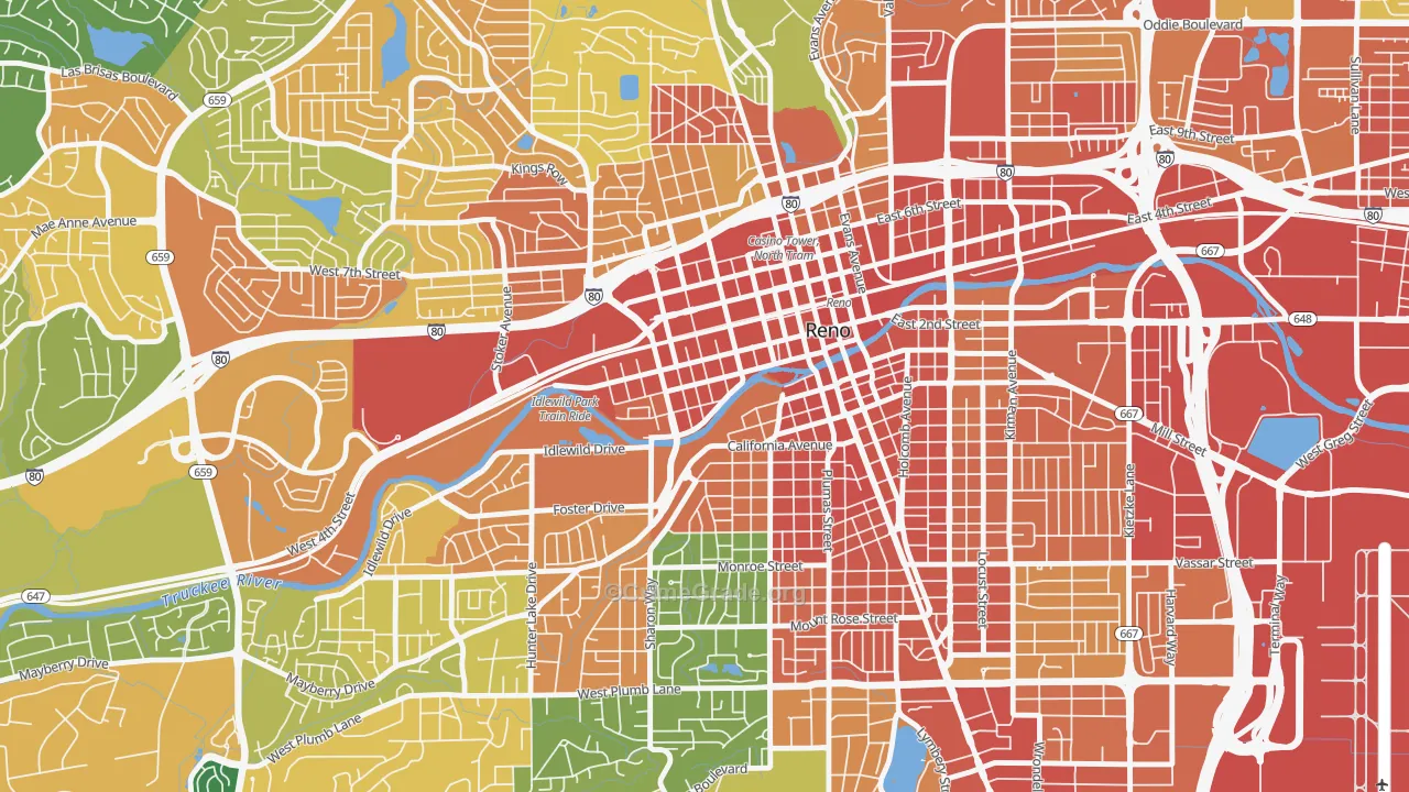 Powning Addition, Reno, NV Map of Assault Rates