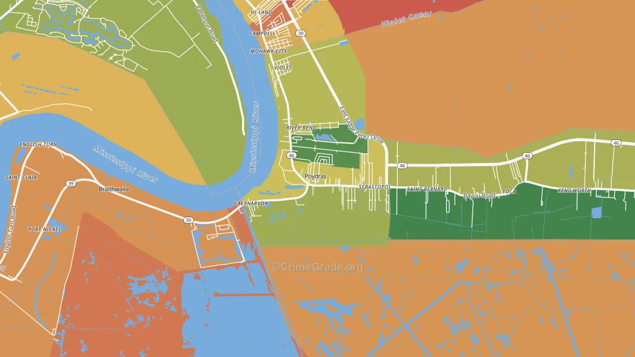 Poydras, LA Map of Assault Rates
