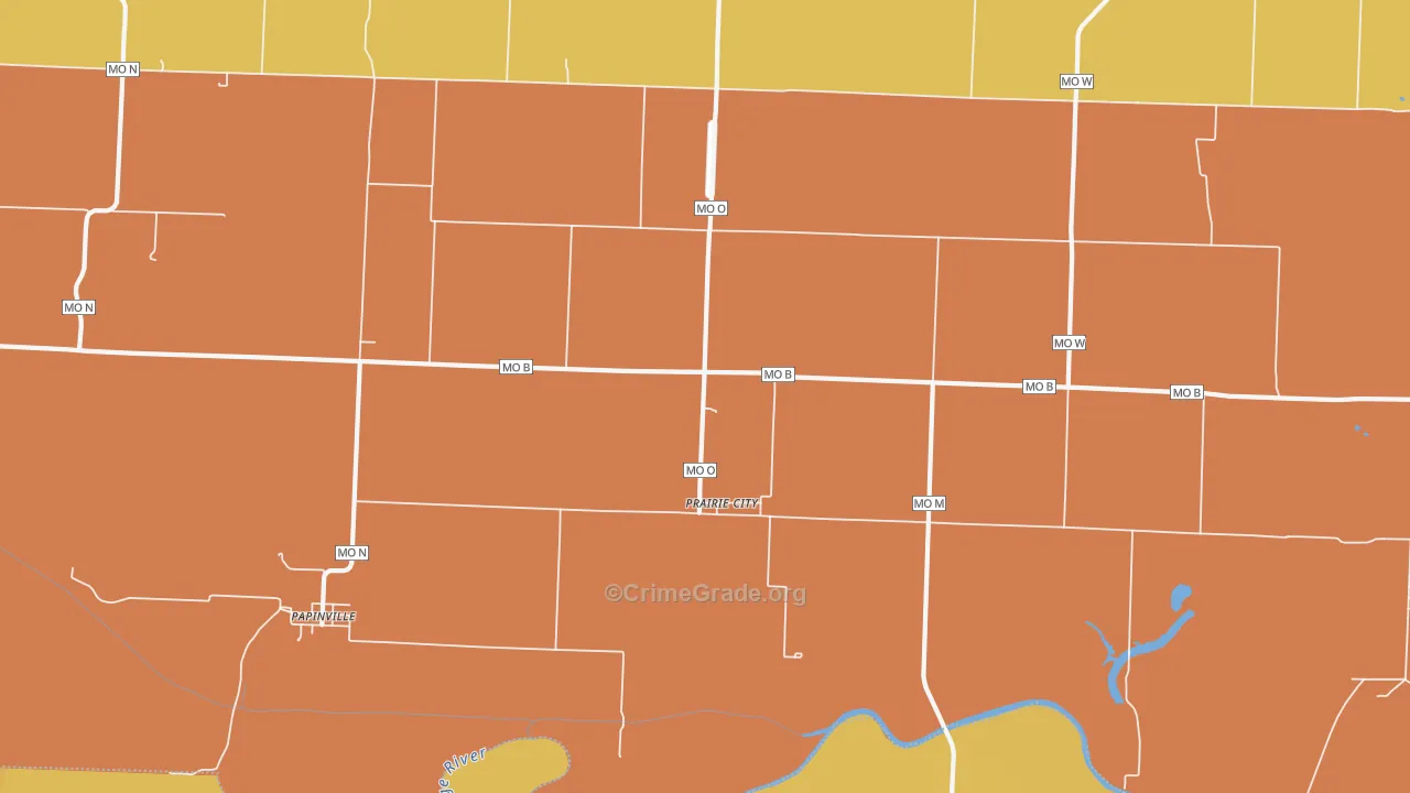 Prairie City, MO Map of Assault Rates