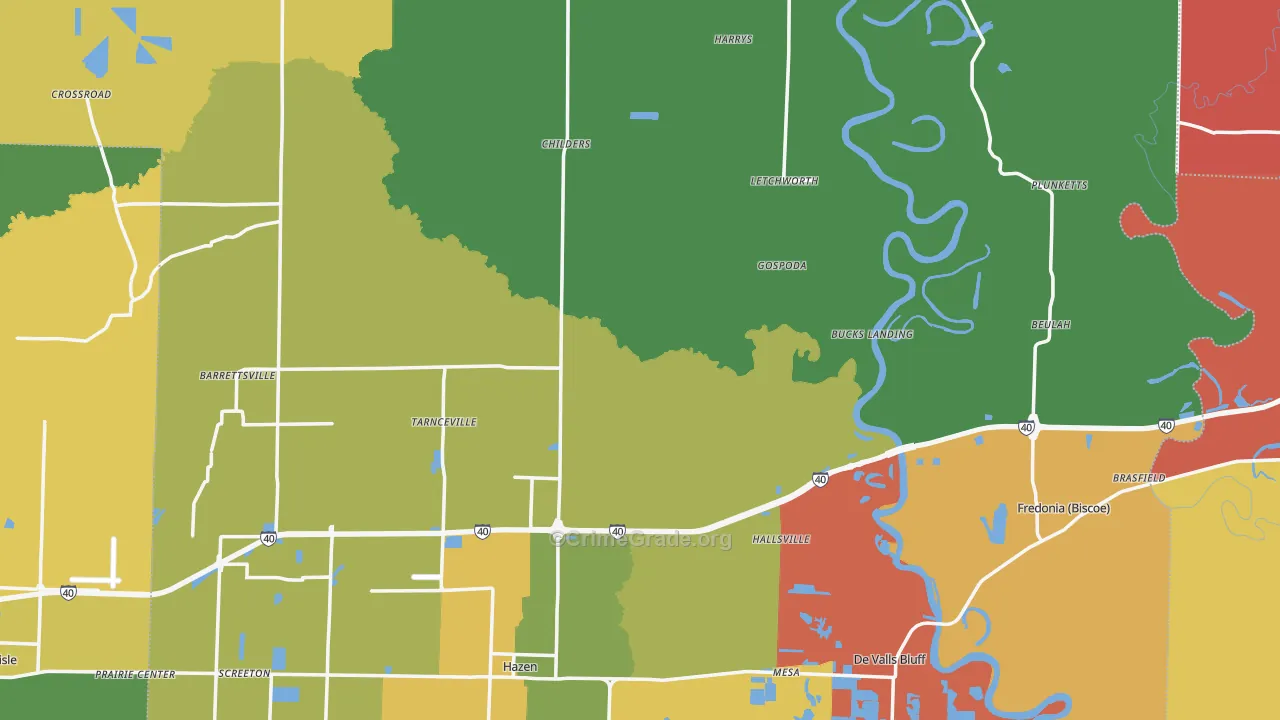 Prairie County, AR Map of Assault Rates