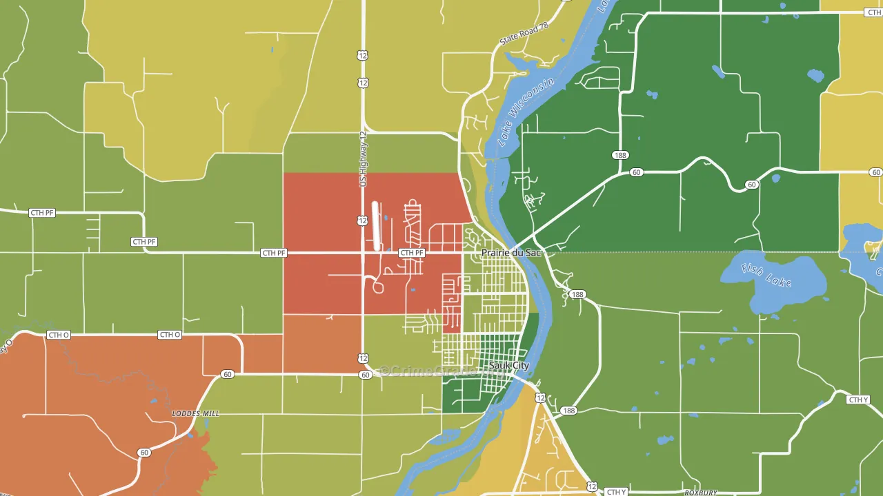 Prairie Du Sac, WI Map of Assault Rates
