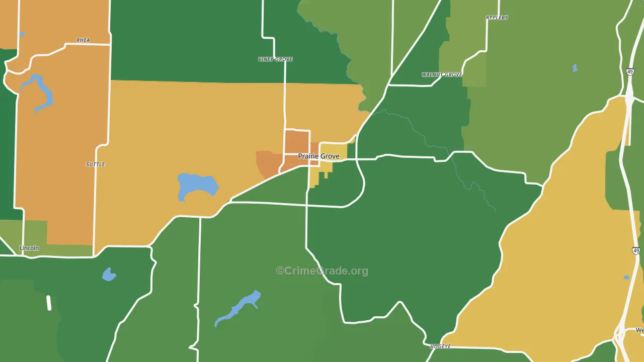 Prairie Grove, AR Map of Assault Rates