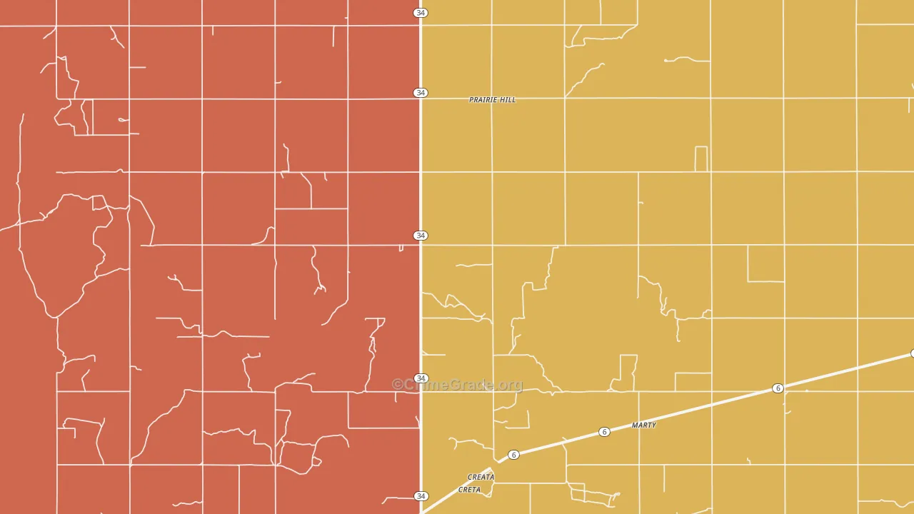Prairie Hill, OK Map of Assault Rates