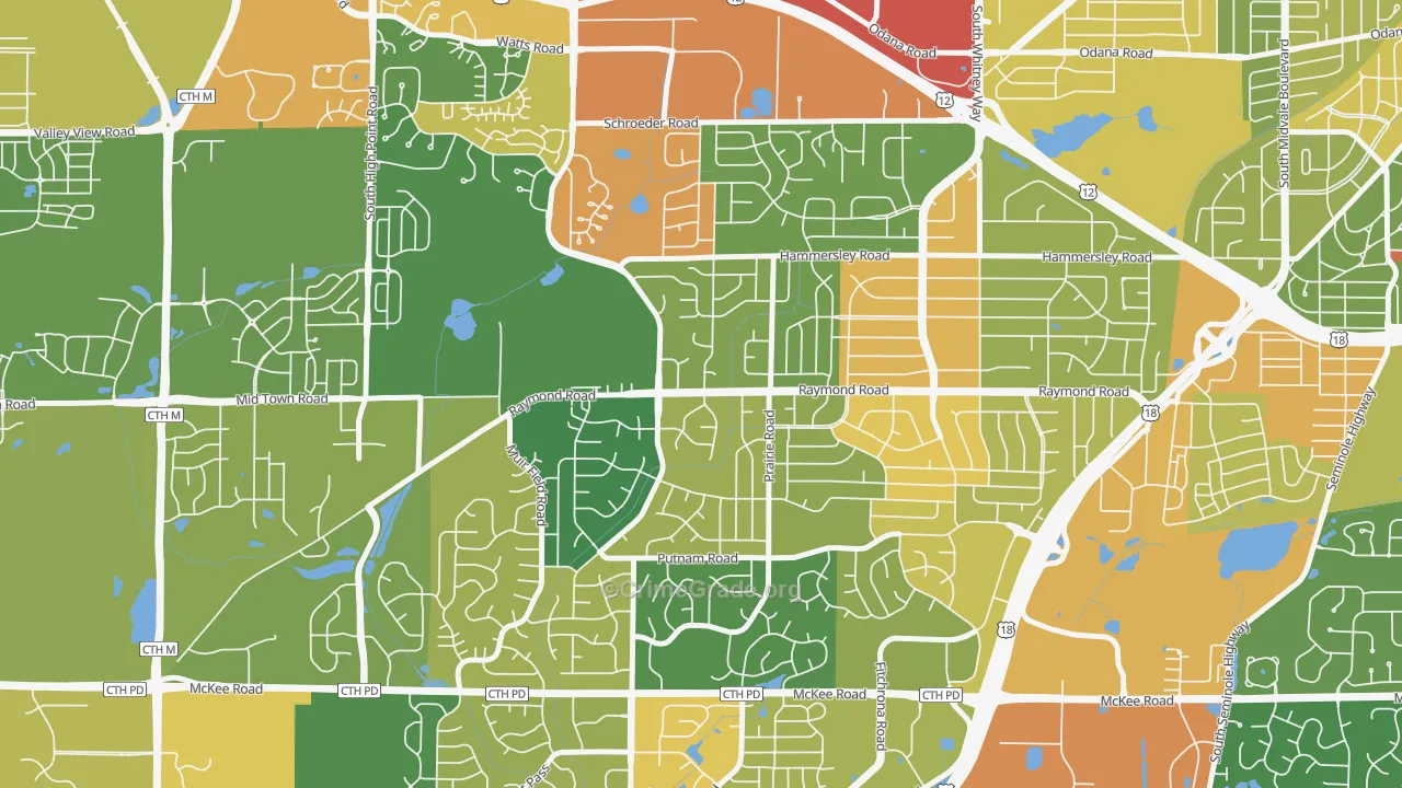 Prairie Hills, Madison, WI Map of Assault Rates