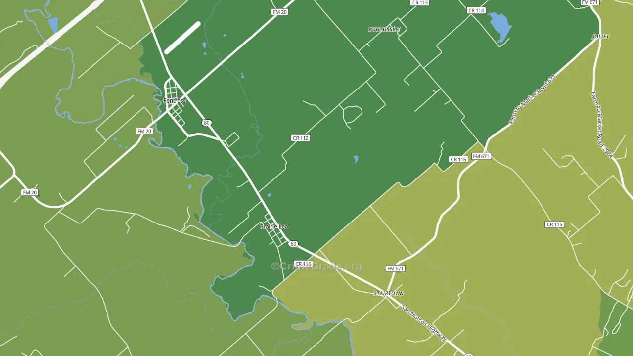 Prairie Lea, TX Map of Assault Rates