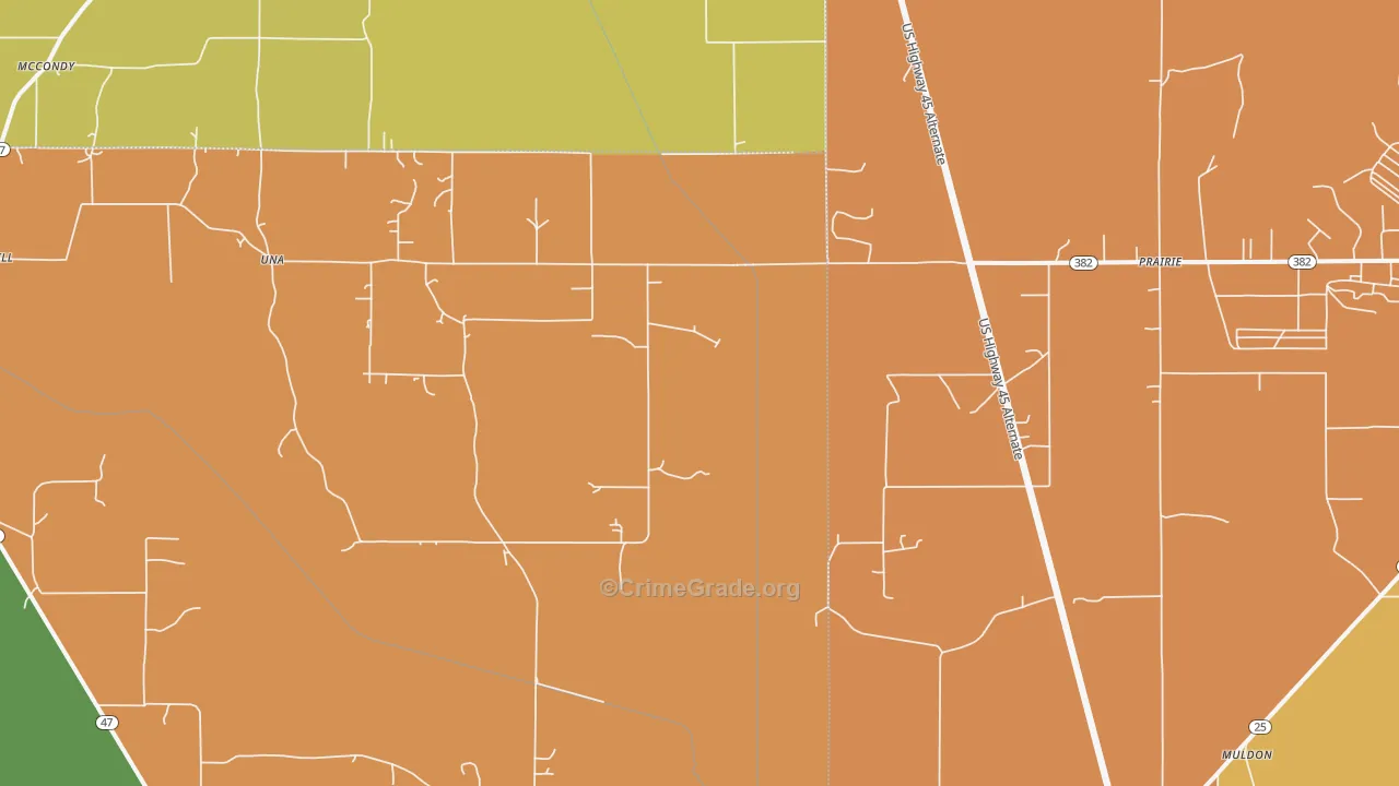 Prairie, MS Map of Assault Rates
