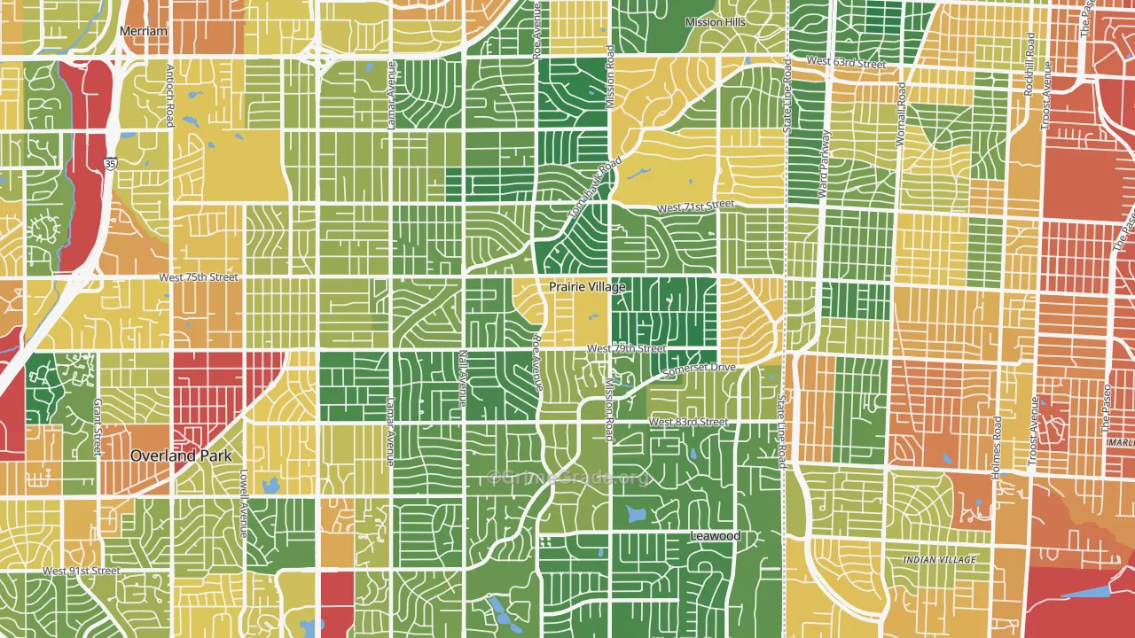 Prairie Village, KS Map of Assault Rates