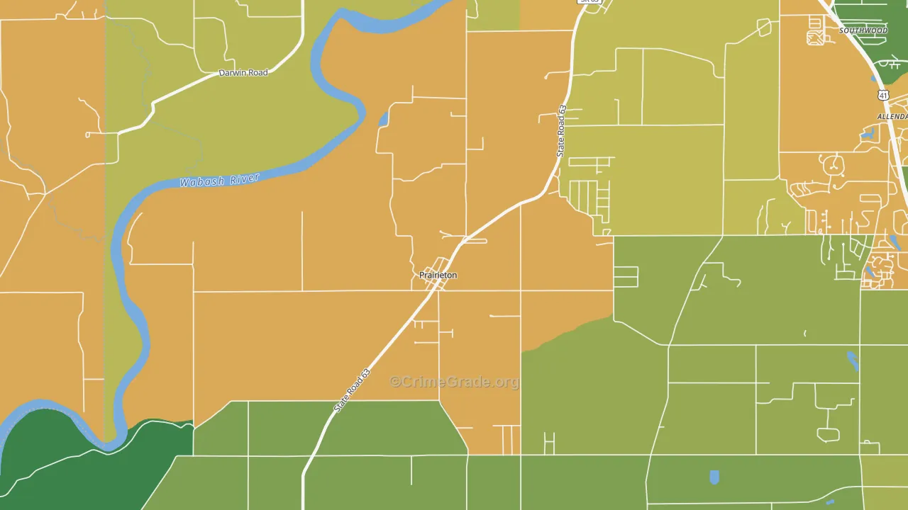 Prairieton, IN Map of Assault Rates