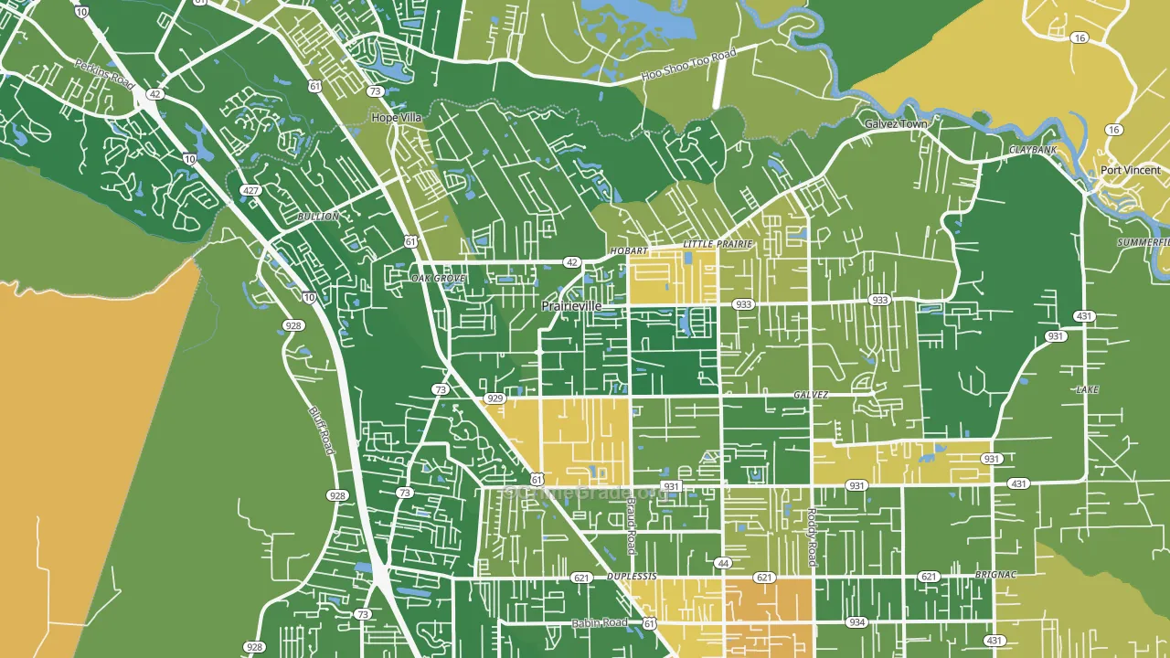 Prairieville, LA Map of Assault Rates