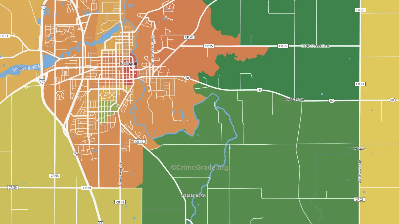 Prairieville, MN Map of Assault Rates