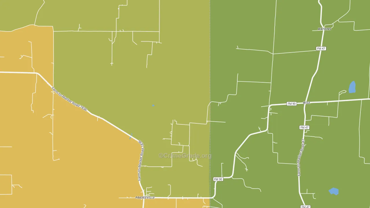 Prairieville, TX Map of Assault Rates