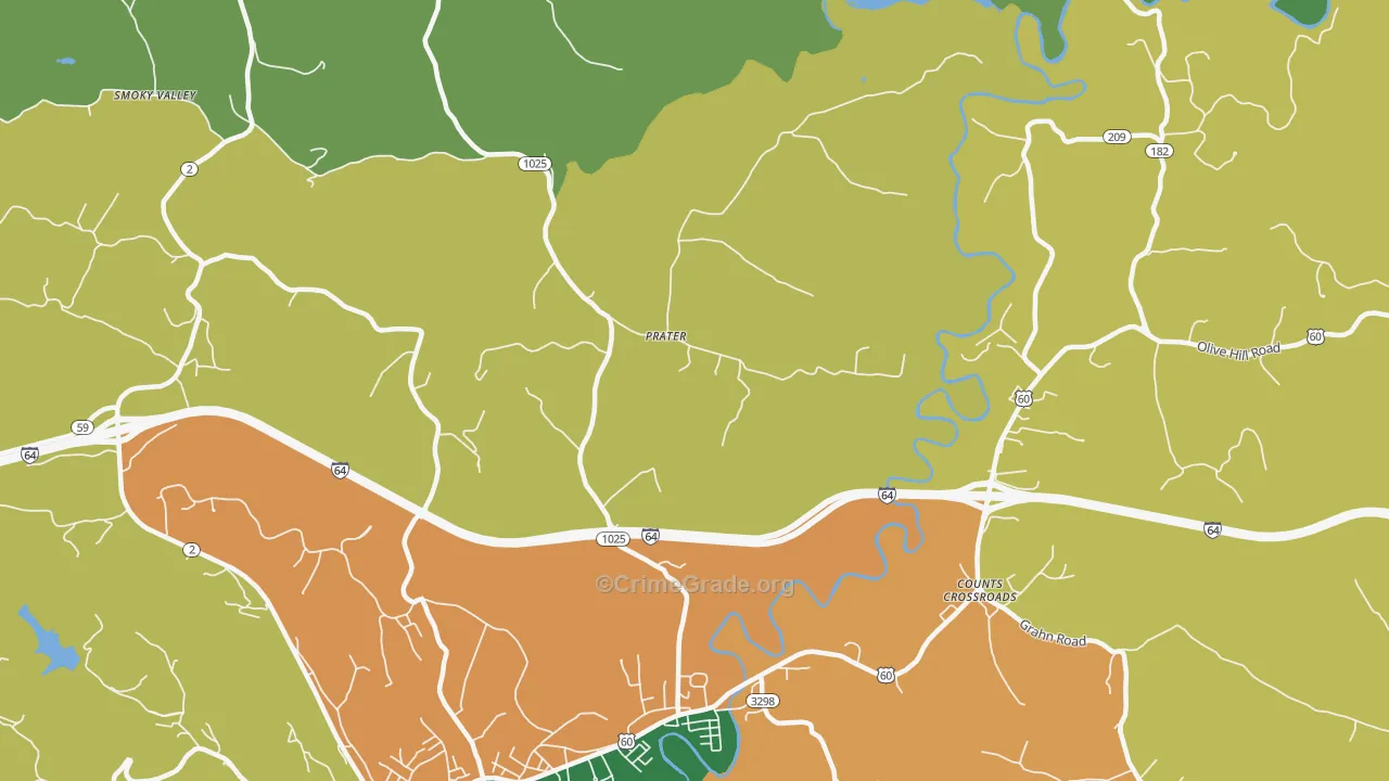Prater, KY Map of Assault Rates