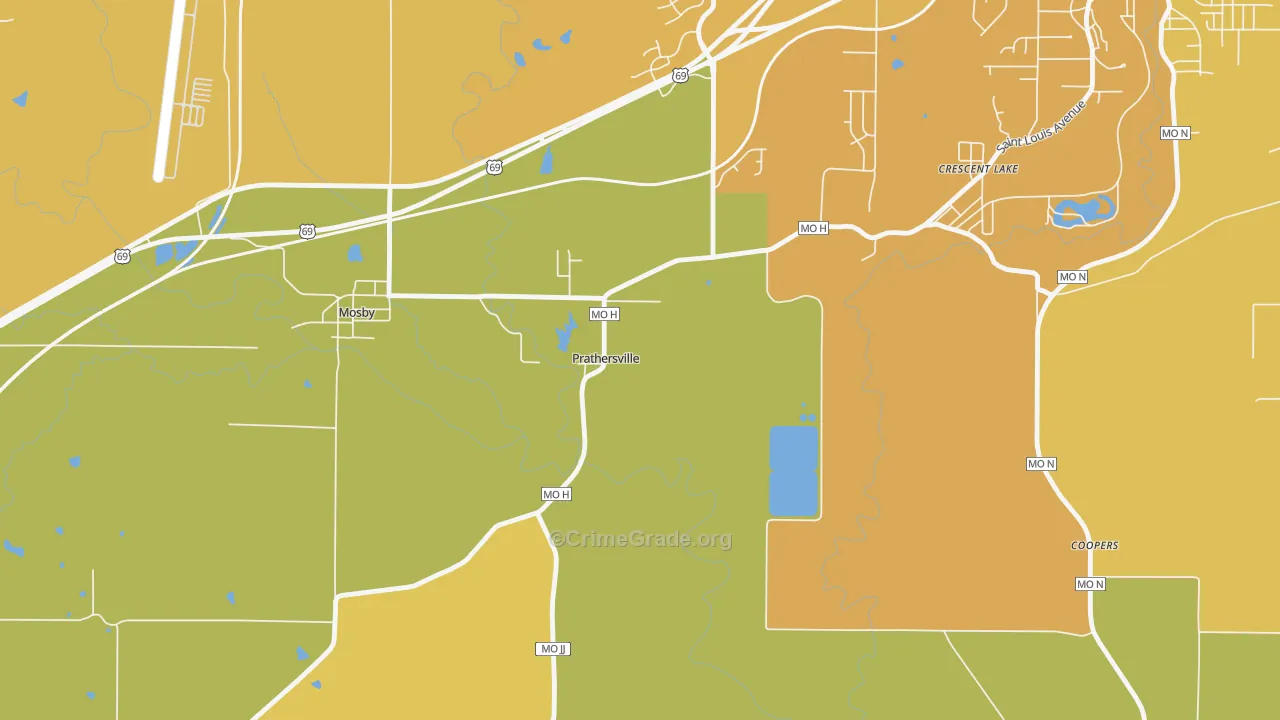 Prathersville, MO Map of Assault Rates