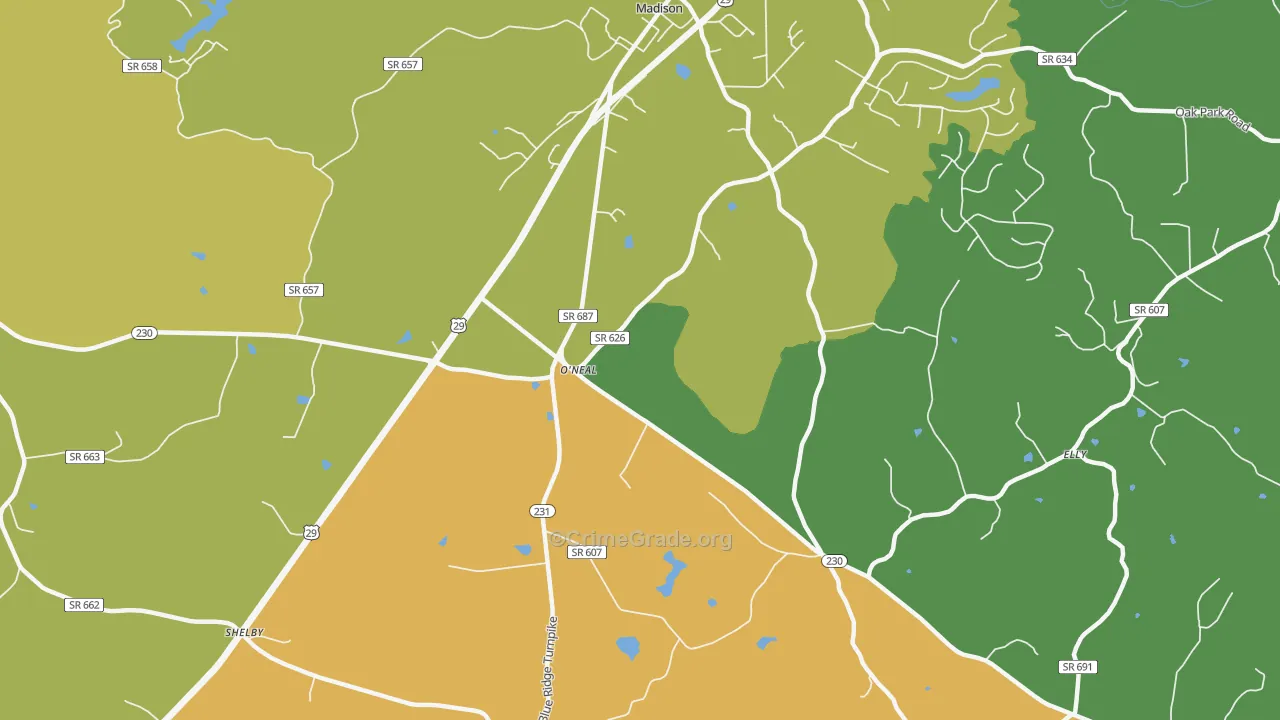 Pratts, VA Map of Assault Rates