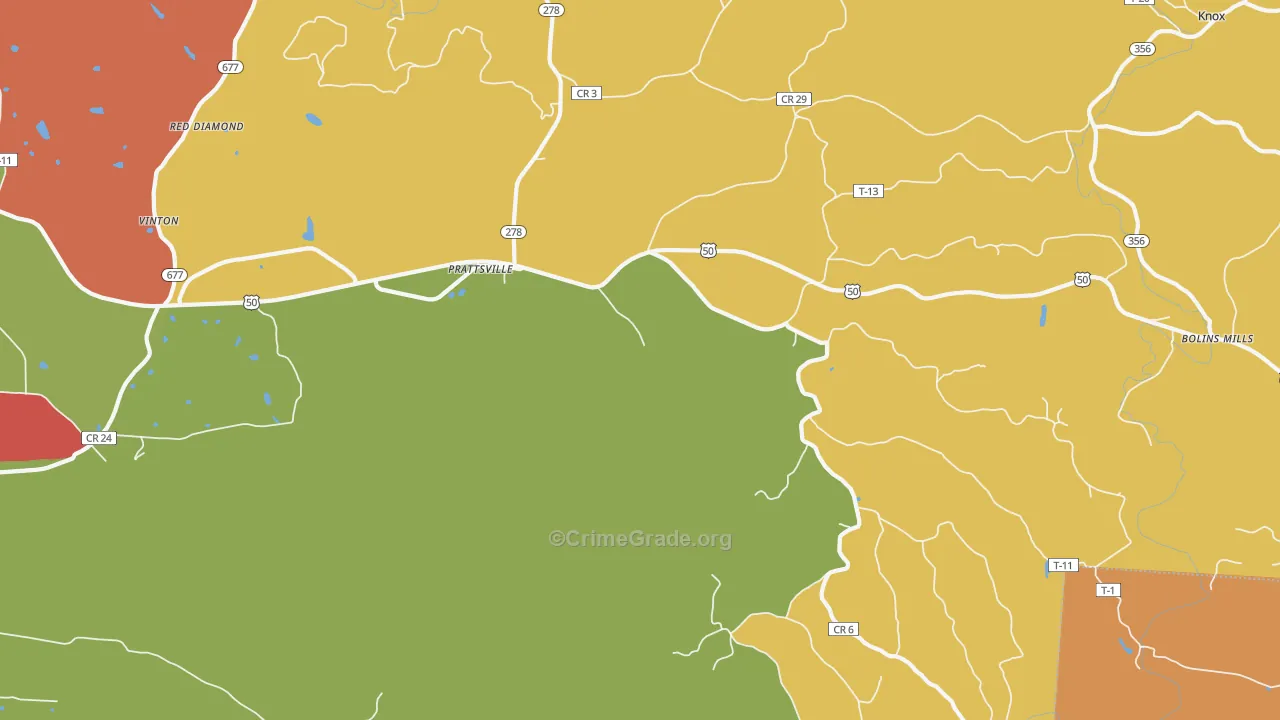 Prattsville, OH Map of Assault Rates