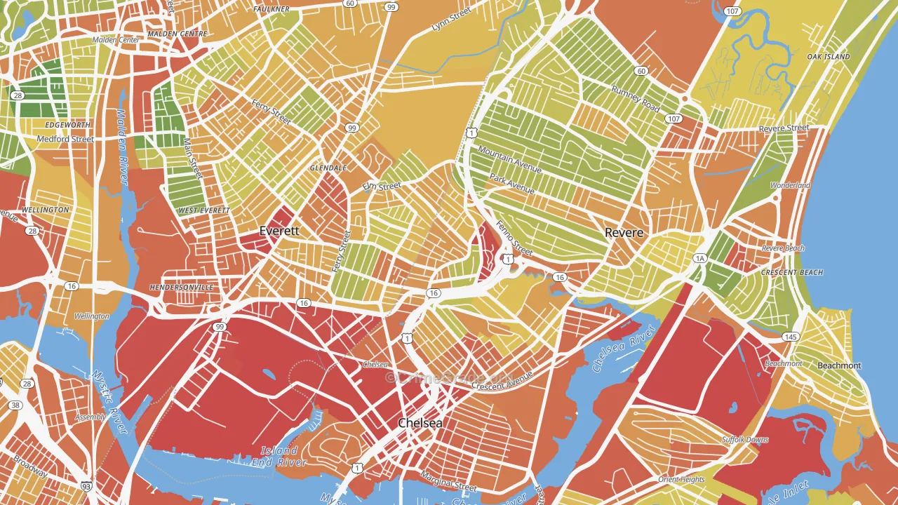 Prattville, Chelsea, MA Map of Assault Rates