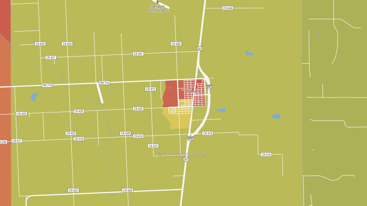 Premont, TX Map of Assault Rates