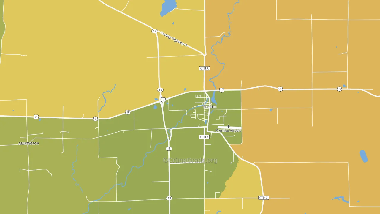 Prentice, WI Map of Assault Rates