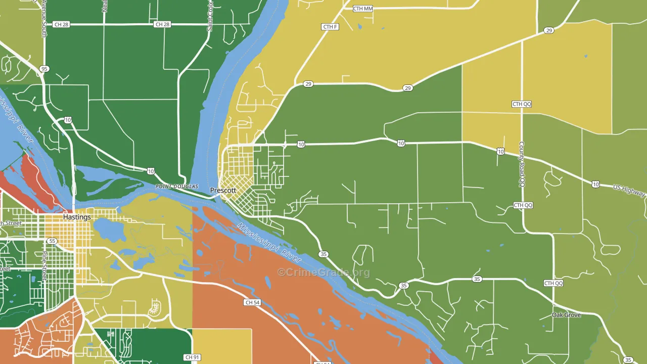 Prescott, WI Map of Assault Rates