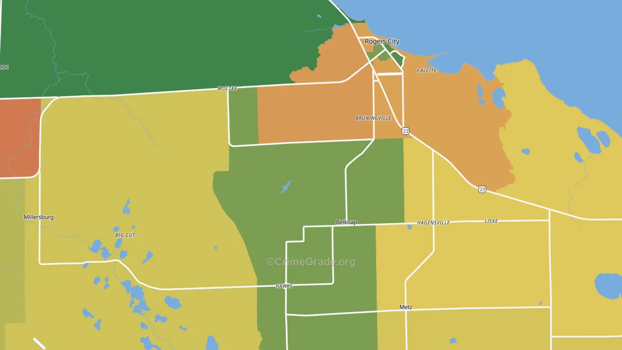 Presque Isle County, MI Map of Assault Rates